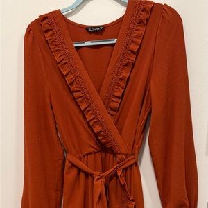 Boho Terracotta Long Sleeve Maxi Wrap Dress